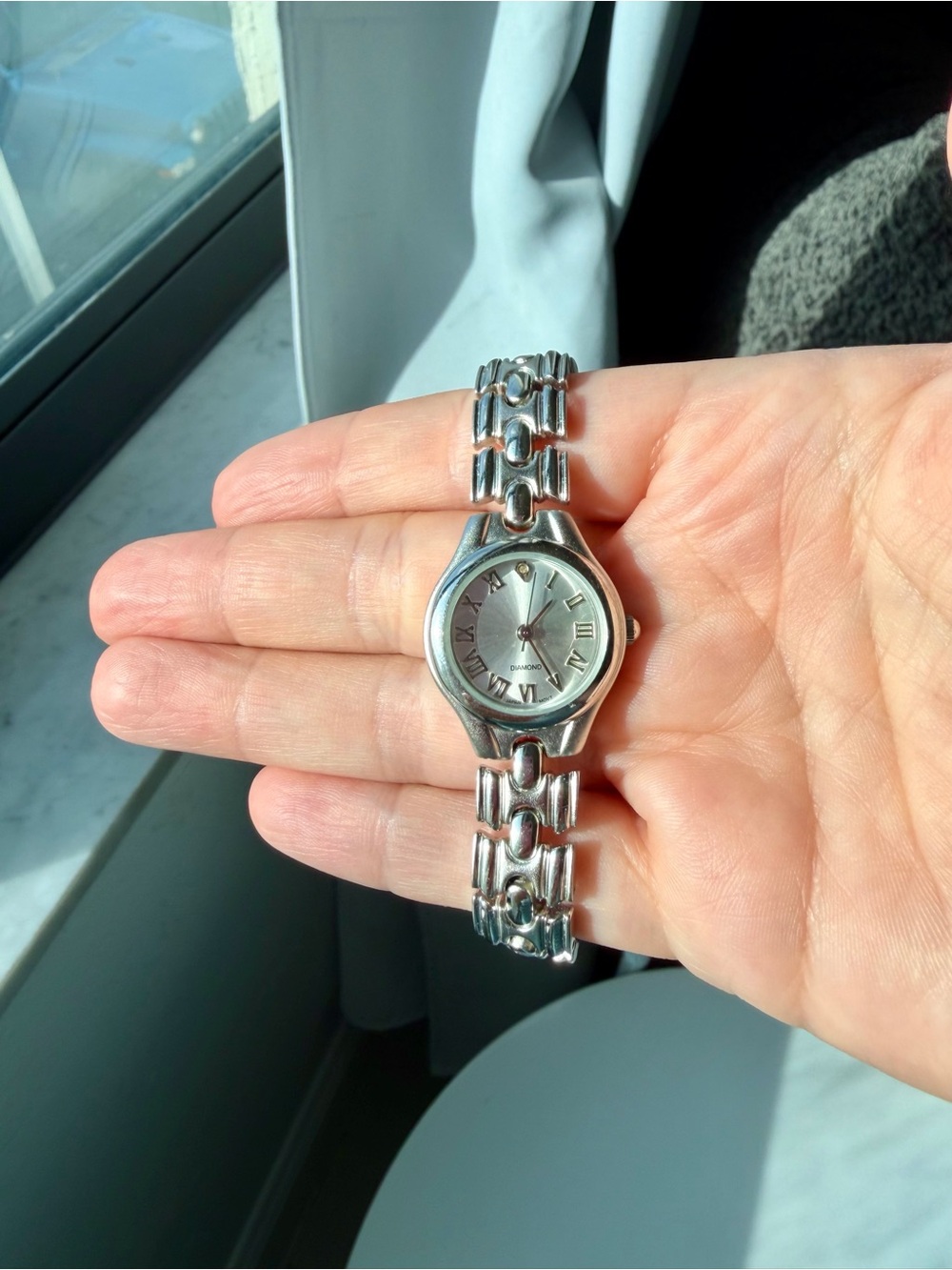 Women’s Silver Link Watch For Wide Wrist/ New Battery/ Working / 2 Wrist Sizes